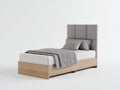 Lit simple en bois clair avec tete de lit capitonnee tissu gris 200x90x85 cm style moderne chambre adulte
