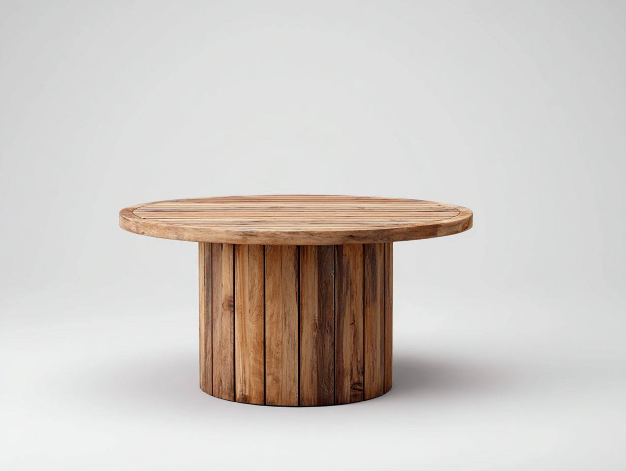 Table de jardin en bois massif style rustique ronde 120x120x75 cm design naturel
