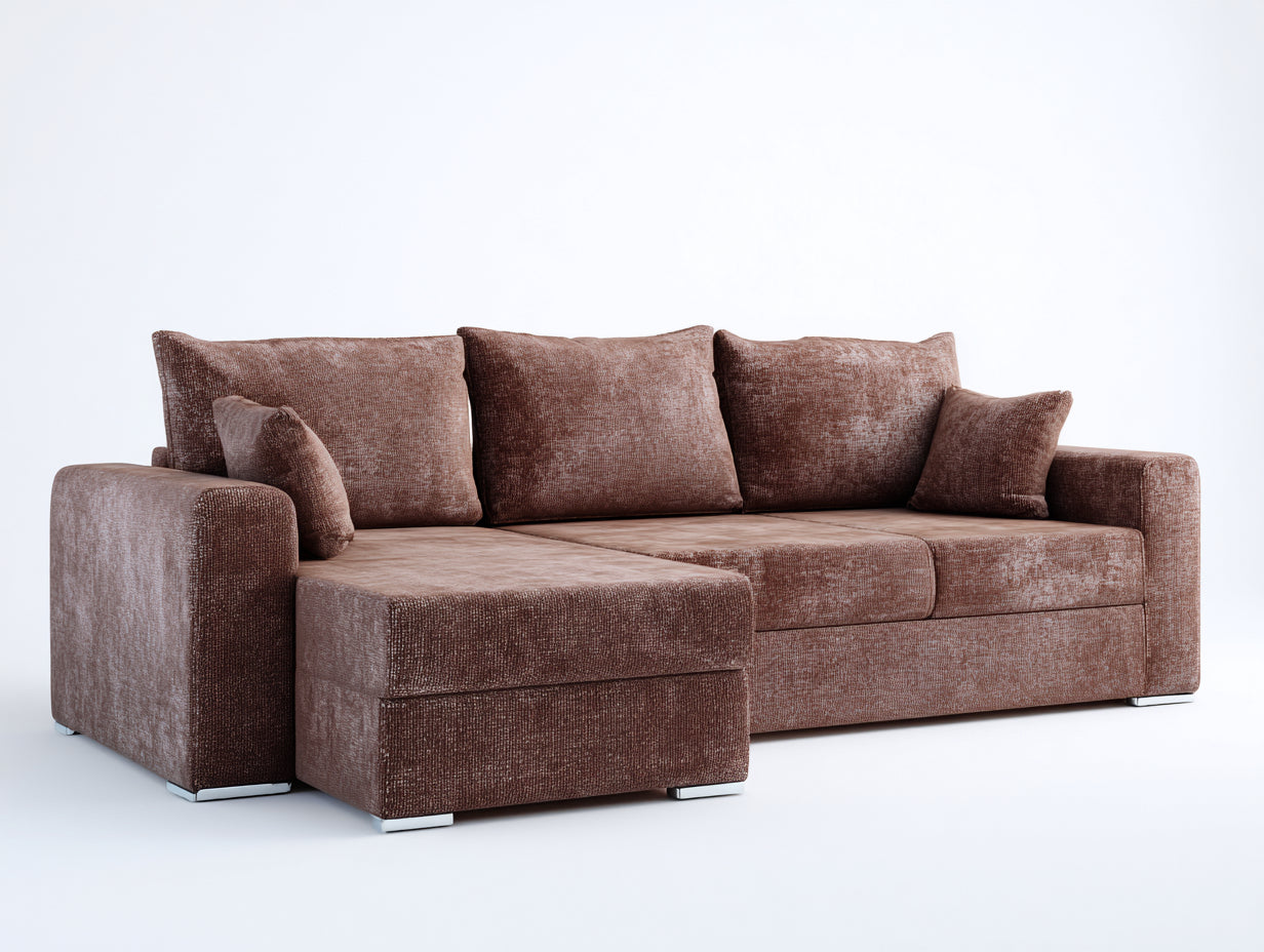 Canap¨¦ d'angle 240x160x85 cm tissu marron style moderne-canap¨¦ panoramique en L avec m¨¦ridienne int¨¦gr¨¦e