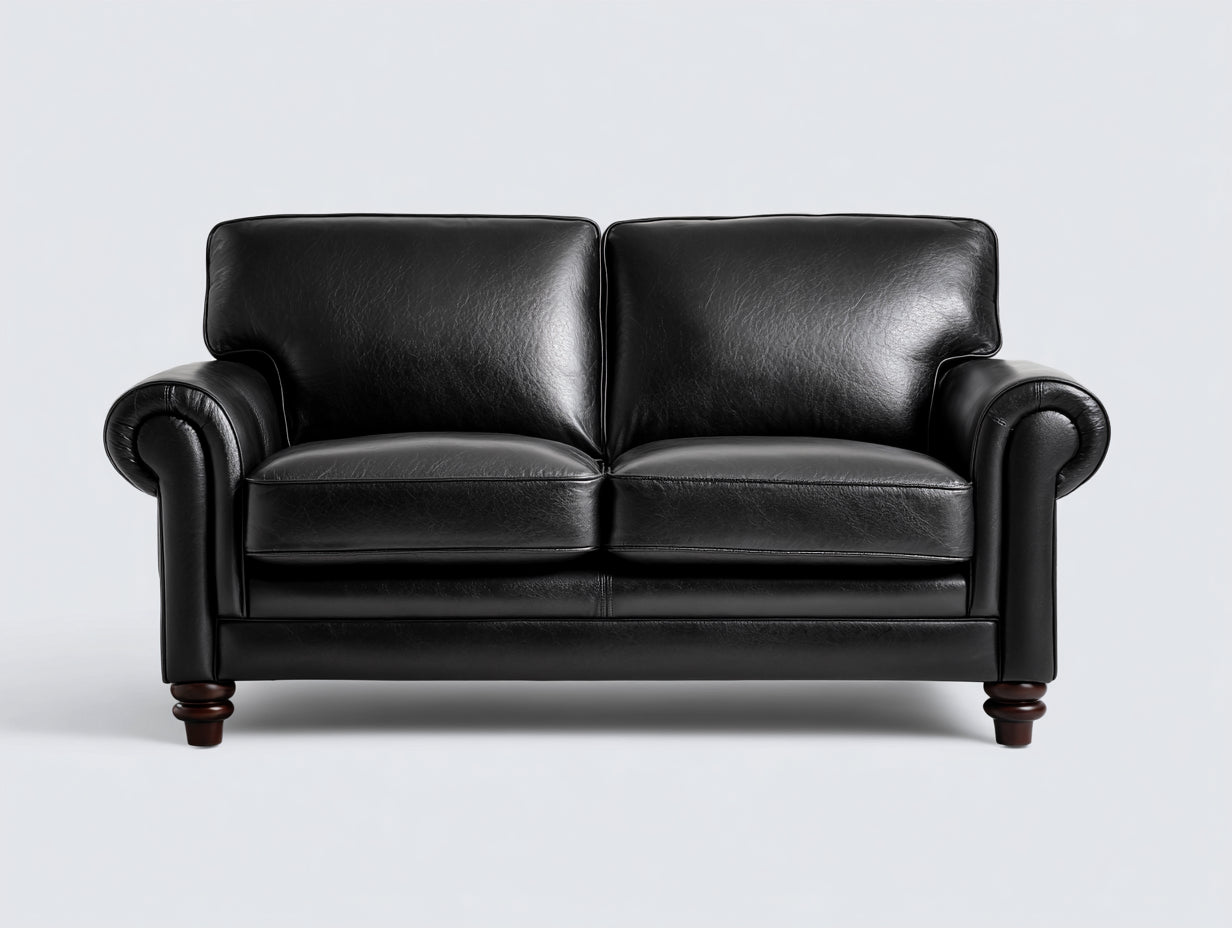 Canap¨¦ 2 places en cuir noir style classique 150x85x80 cm design salon