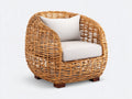 Fauteuil de jardin en rotin tresse design naturel 85x80x78 cm avec coussin blanc