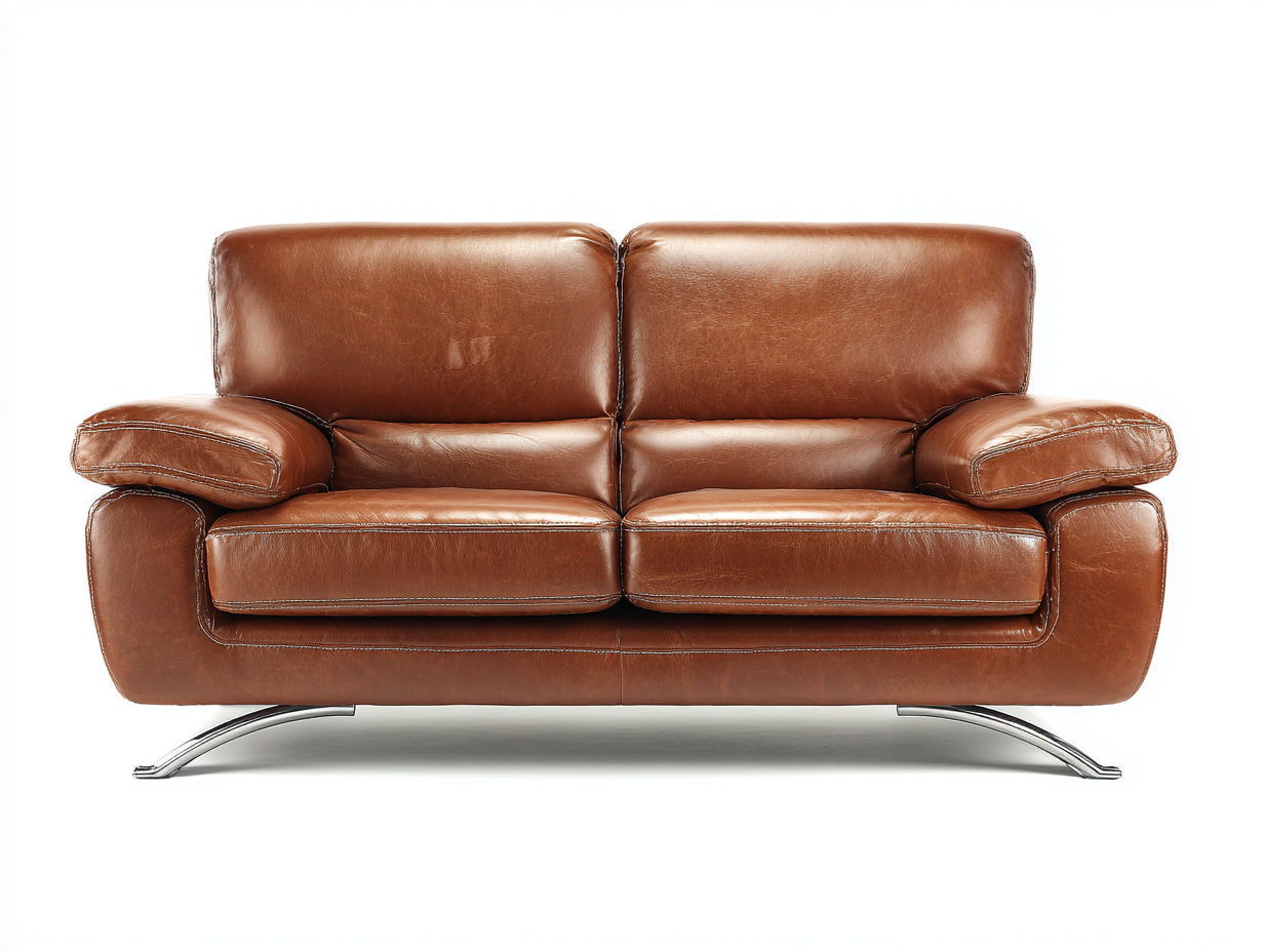 Canap¨¦ 2 places en cuir marron design moderne 160x90x85 cm
