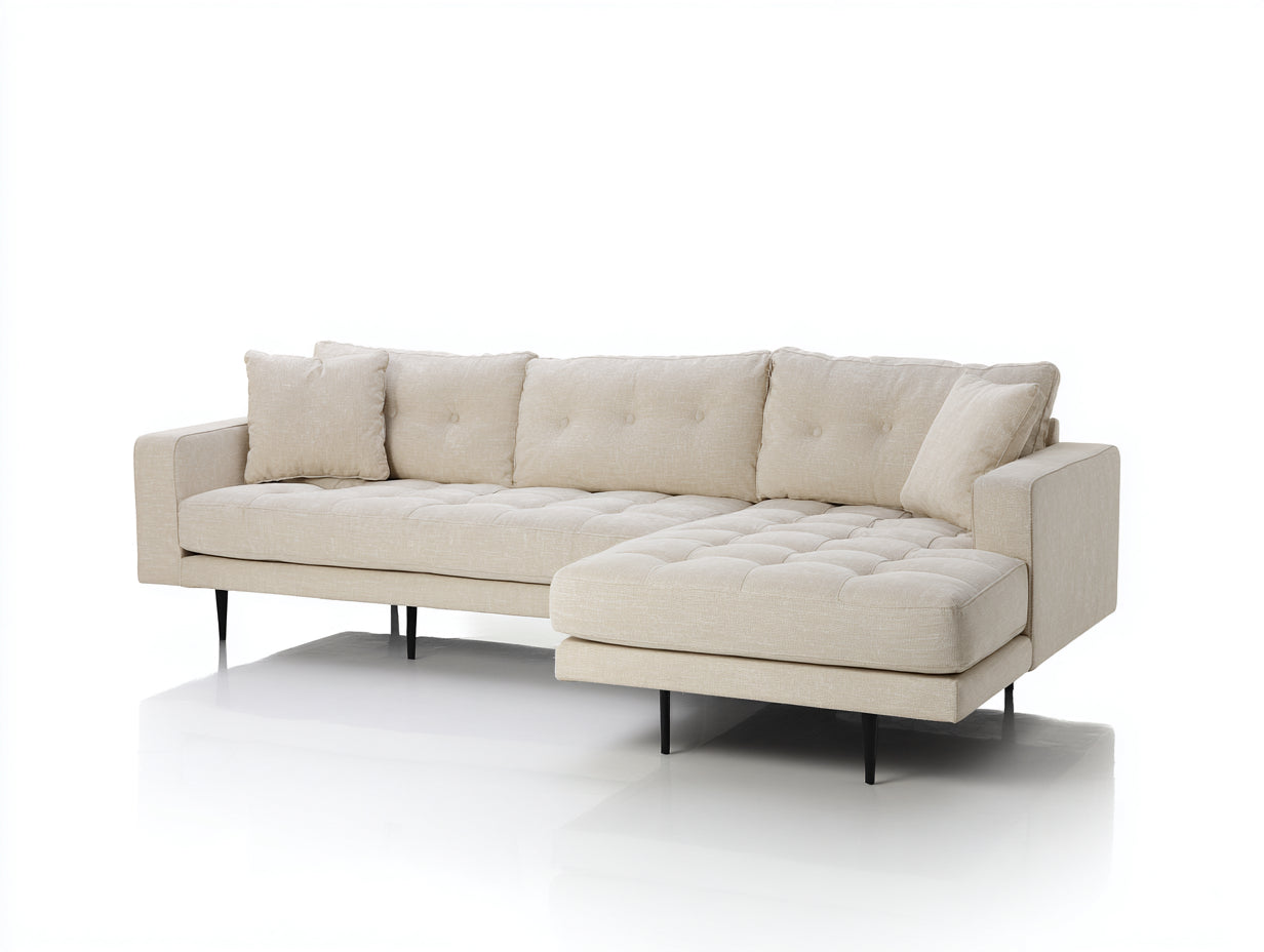 Canape d angle tissu 260x170x85 cm - beige - design moderne avec chaise longue