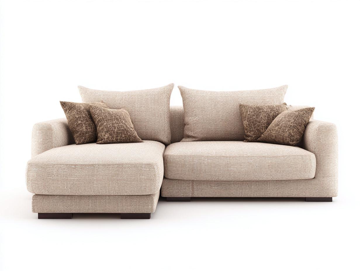Canap¨¦ d'angle en tissu beige avec m¨¦ridienne style moderne 260x160x85 cm design salon contemporain