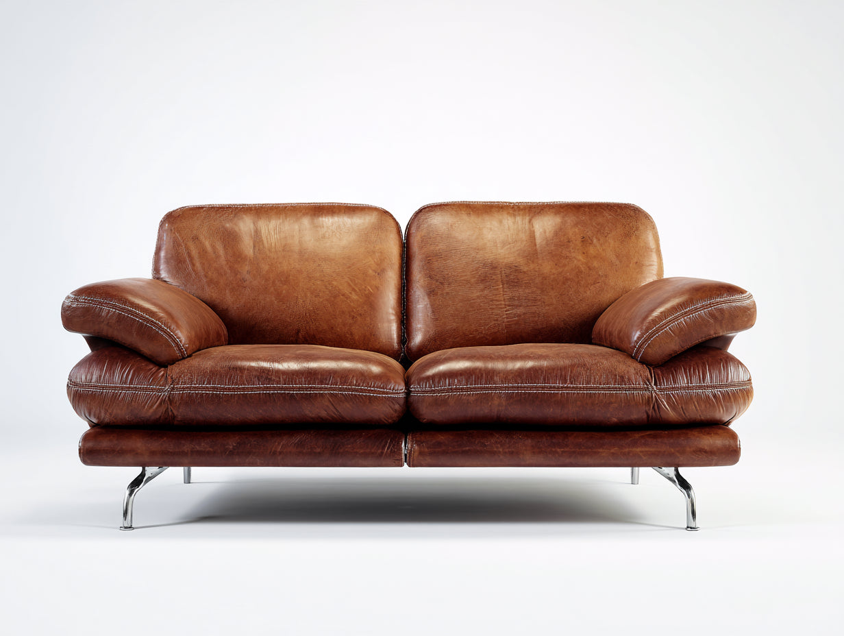 Canap¨¦ 2 places cuir marron design classique 170x95x85 cm