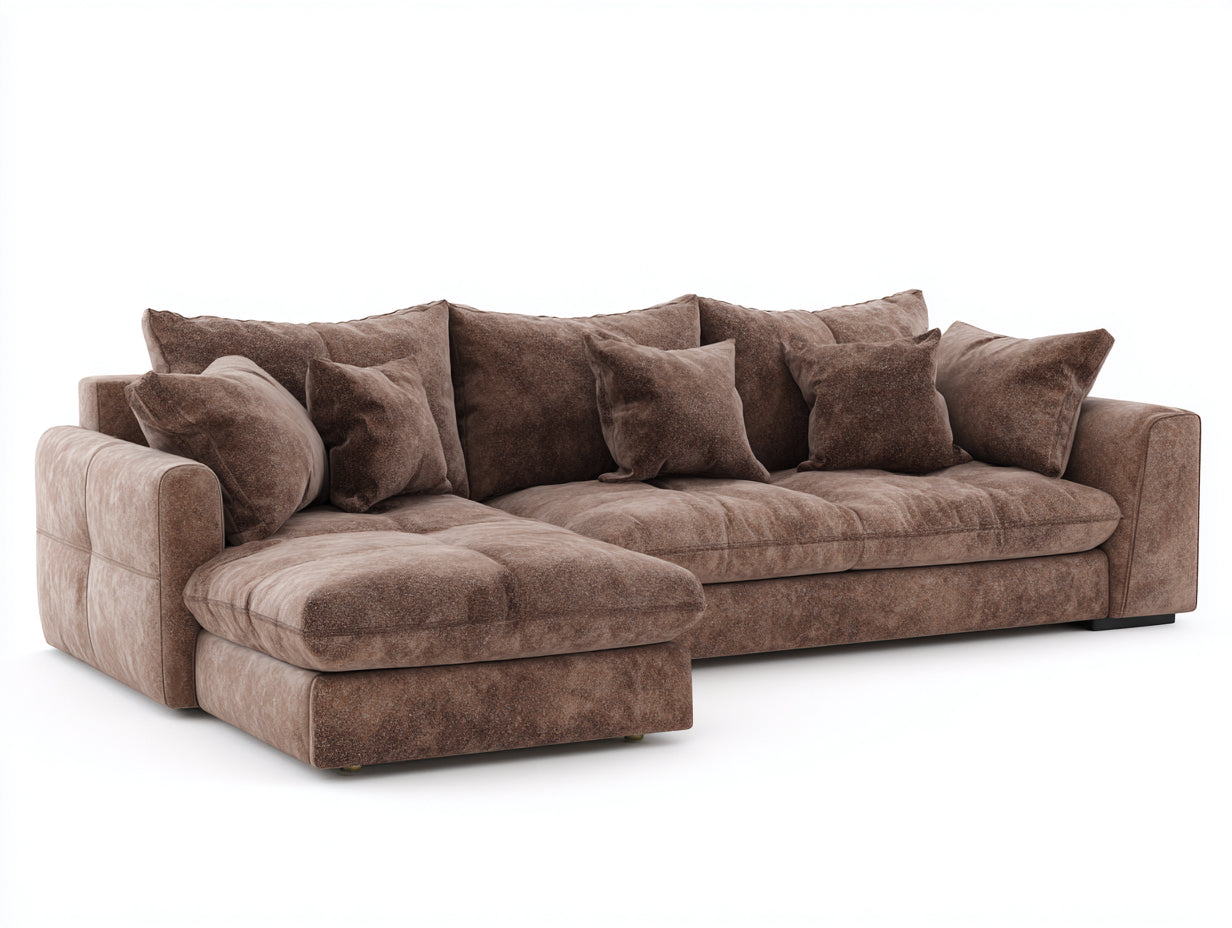 Canap¨¦ d'angle en tissu marron velours style moderne 280x170x85 cm design salon contemporain