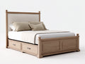 Lit double en bois massif avec rangements tiroirs t¨ºte de lit capitonn¨¦e beige 200x160x85 cm - style classique chambre adulte