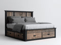 Lit double bois massif style industriel avec rangements tiroirs 200x160x85 cm noir bois fonc¨¦ chambre adulte