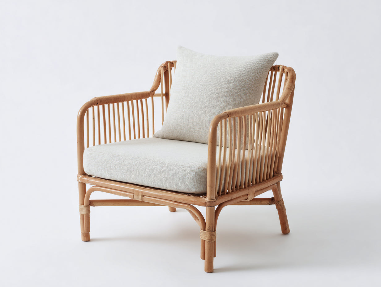 Fauteuil de jardin bois rotin coussin tissu 75x80x85 cm - bois naturel beige - fauteuil design naturel exterieur