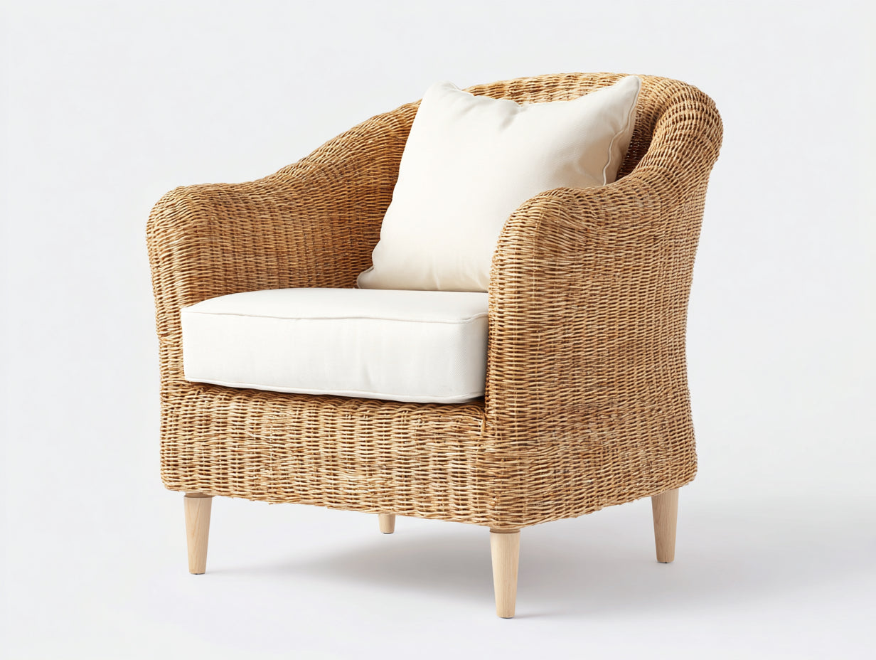 Fauteuil de jardin en rotin naturel 75x72x78 cm - rotin naturel beige - design moderne avec assise confortable