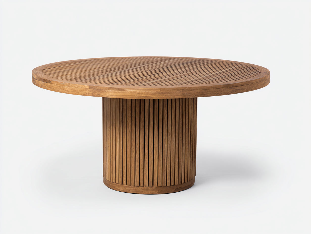 Table de jardin bois massif design rond 120x120x75 cm - bois naturel - table exterieure moderne minimaliste