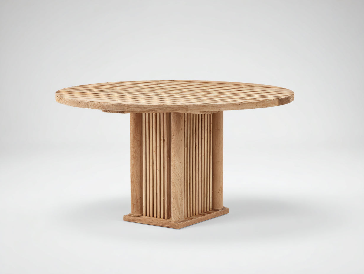 Table de jardin en bois massif rond style moderne naturel 120x120x75 cm design ext¨¦rieur
