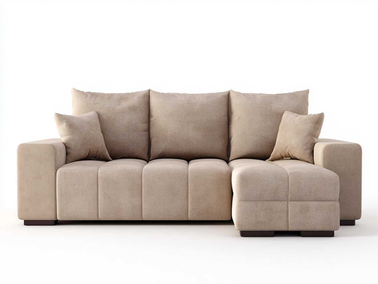 Canap¨¦ d'angle en tissu beige 250x160x85 cm - style moderne confortable