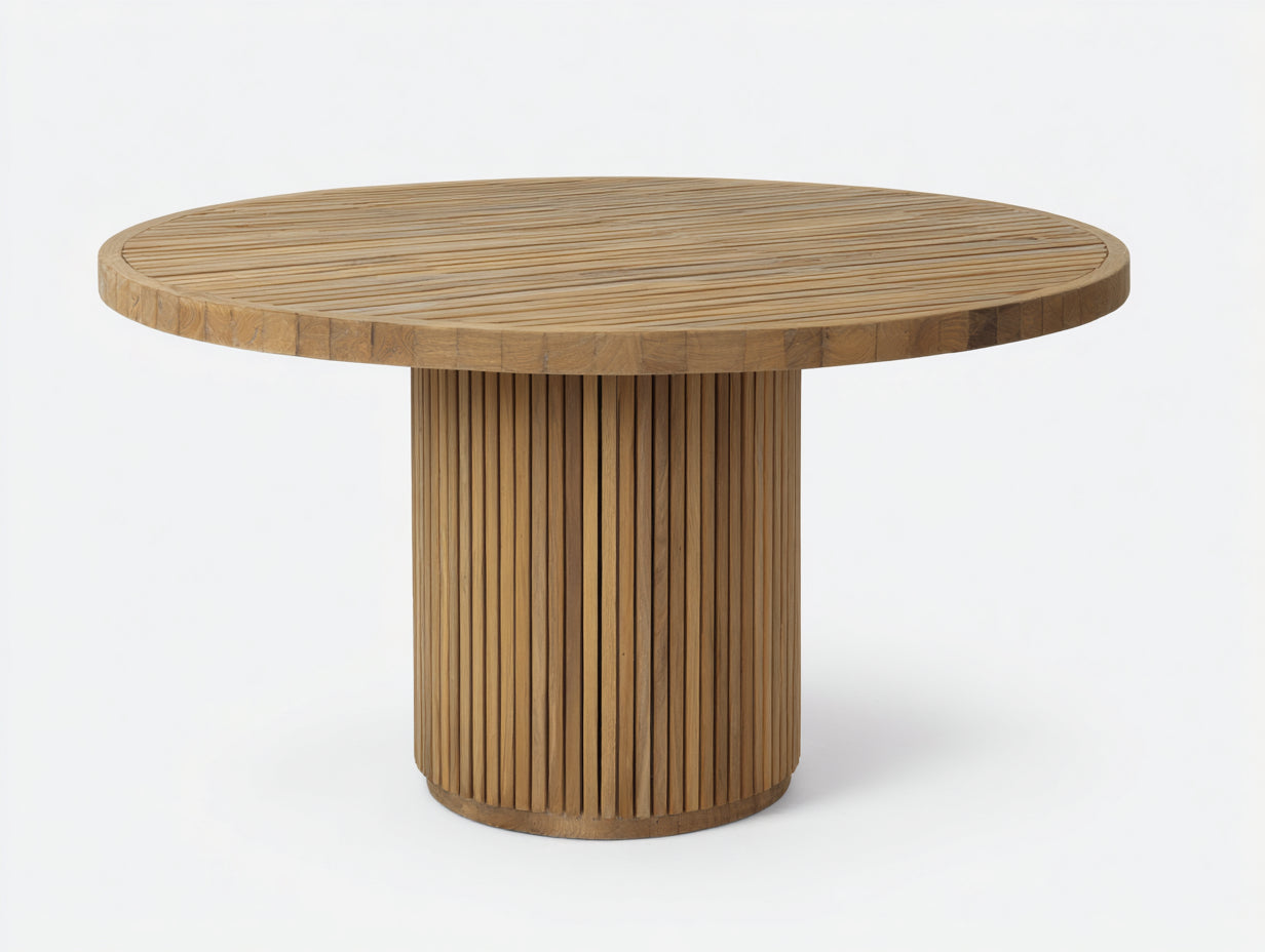Table de jardin en bois massif rond style naturel 120x120x75 cm design moderne