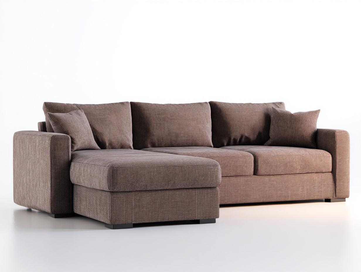 Canap¨¦ d'angle tissu 260x170x85 cm - marron - design moderne avec m¨¦ridienne int¨¦gr¨¦e
