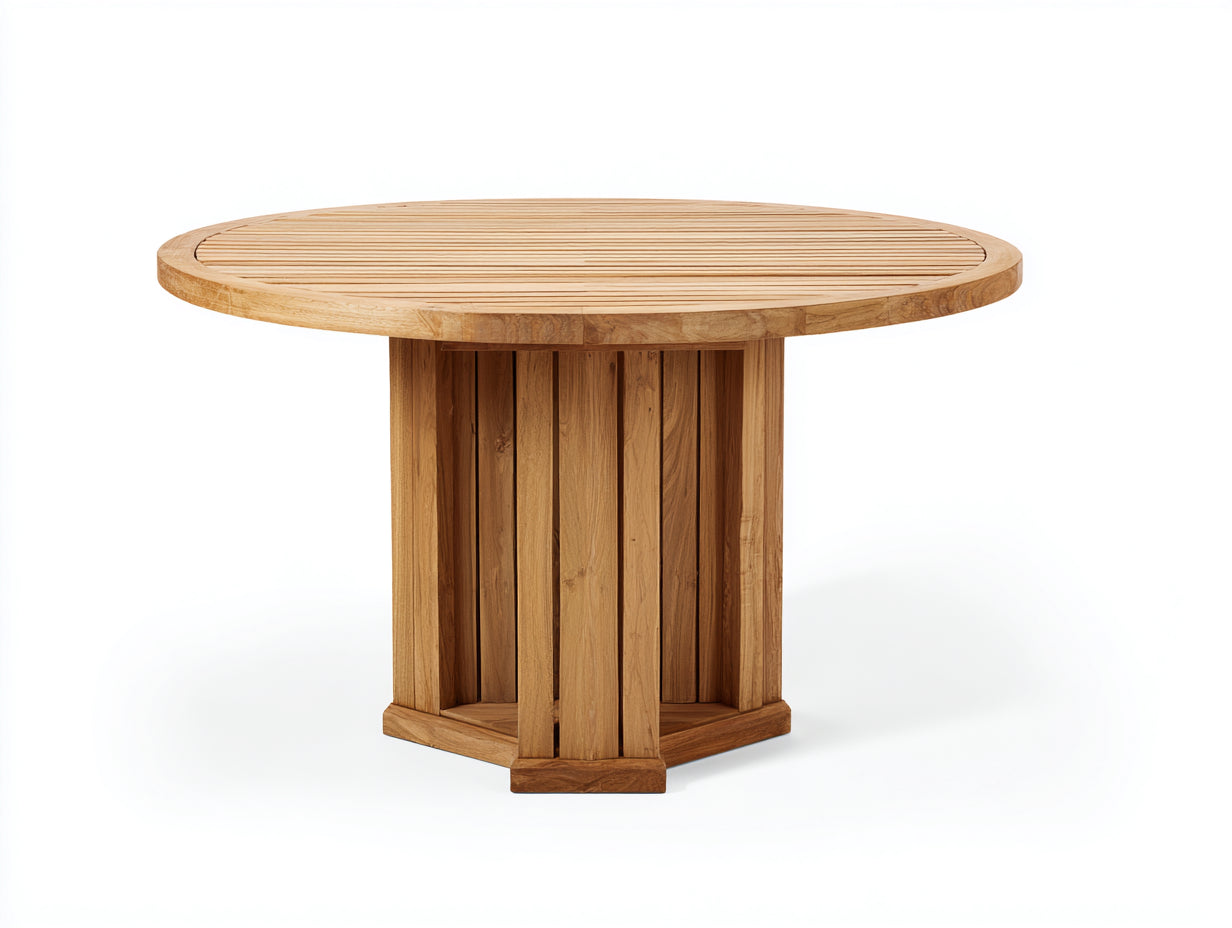 Table de jardin bois massif design rond 120x120x75 cm - bois naturel - table exterieure style moderne minimaliste